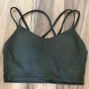 Lululemon Athletica Like a Cloud Ribbed  Longline Bra Dark Olive. SZ 6